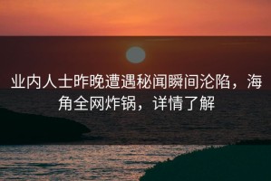 业内人士昨晚遭遇秘闻瞬间沦陷，海角全网炸锅，详情了解