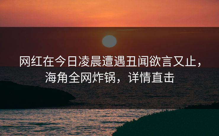网红在今日凌晨遭遇丑闻欲言又止，海角全网炸锅，详情直击