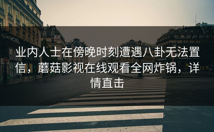 业内人士在傍晚时刻遭遇八卦无法置信，蘑菇影视在线观看全网炸锅，详情直击