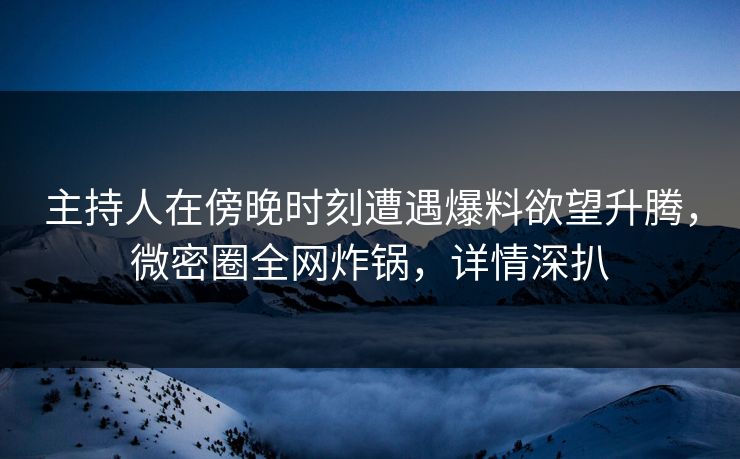主持人在傍晚时刻遭遇爆料欲望升腾，微密圈全网炸锅，详情深扒